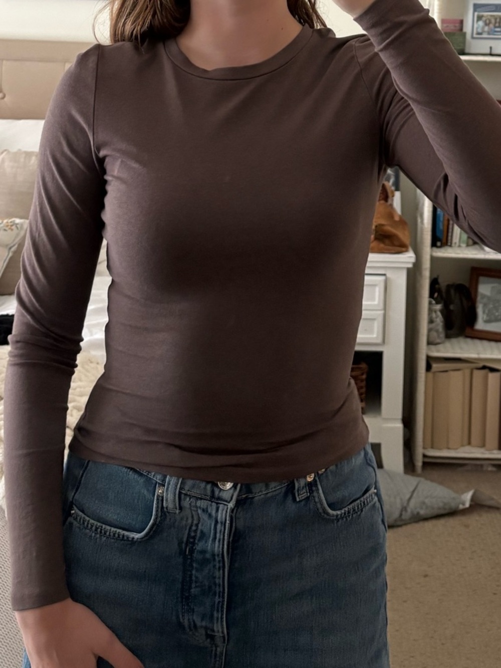 Brown cotton on all day crew long sleeve